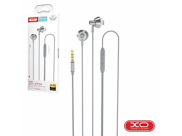 AUSCULTADORES STEREO JACK 3.5MM  COM MICROFONE PRATEADO XO 1