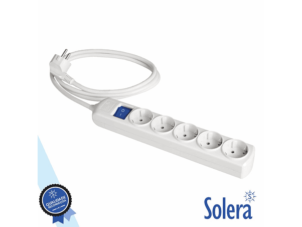 TOMADA ELÉTRICA COM 5 SAÍDAS INTERRUPTOR 3M BRANCO SOLERA 1