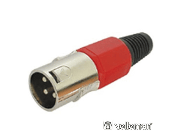 FICHA XLR 3P MACHO VERMELHA COM BLINDAGEM E BLOQUEIO 1