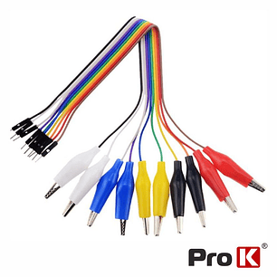 KIT 10 CABOS DE LIGAÇÃO JUMPER MACHO / PINÇAS CROCODILO PROK