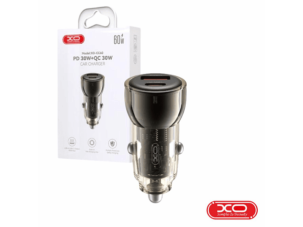 ADAPTADOR ISQUEIRO 1X USB-A 1X USB-C PD/QC 60W PRETO XO 1