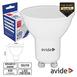 LÂMPADA LED GU10 SPOT 7W 230V 6400K 515LM AVIDE