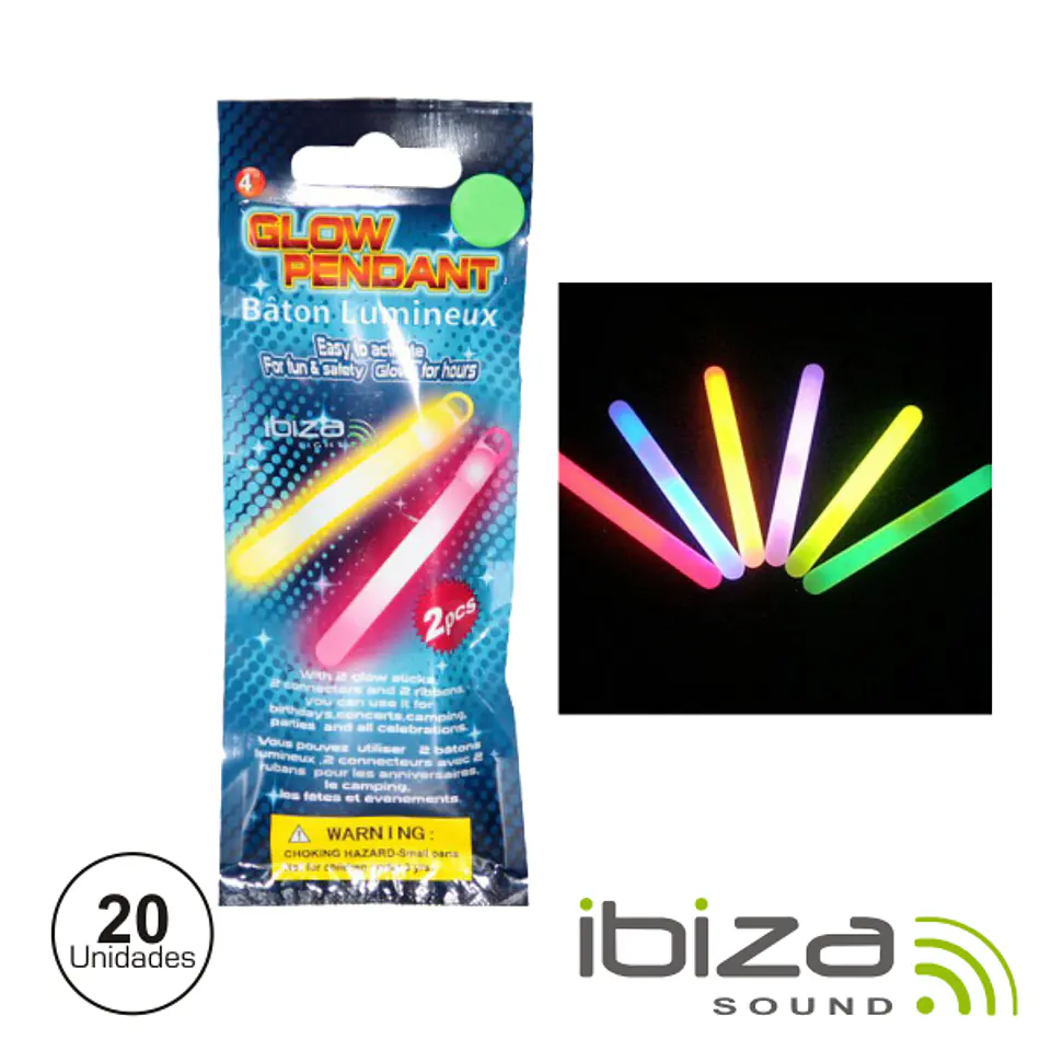 CONJUNTO 20 BARRAS LUMINESCENTES MULTICOR 100MM IBIZA 1