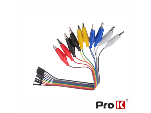 KIT 10 CABOS DE LIGAÇÃO JUMPER FÊMEA / PINÇAS CROCODILO PROK 1