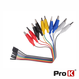KIT 10 CABOS DE LIGAÇÃO JUMPER FÊMEA / PINÇAS CROCODILO PROK