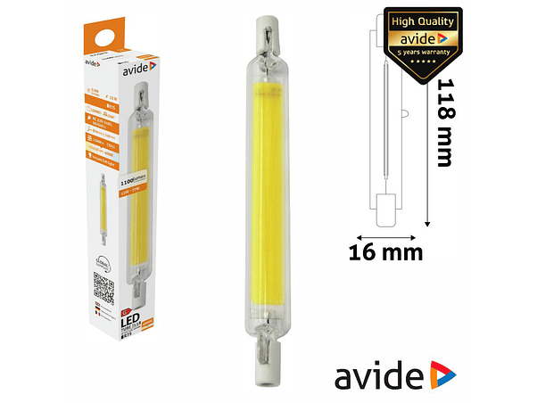 LÂMPADA R7S 13W 230V LED COB 118MM 4000K AVIDE 1