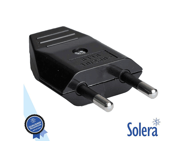 FICHA ALIMENTAÇÂO AC PLANA MACHO PRETA 250V SOLERA 1