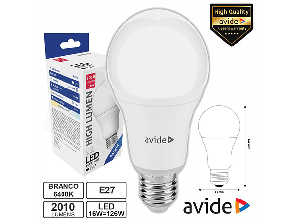 LÂMPADA LED E27 GLOBO A70 16W 230V 6400K 2010LM AVIDE 1