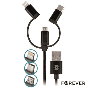 CABO USB-A 2.0 MACHO / MICRO USB-B USB-C E APPLE 8P 1M PRETO