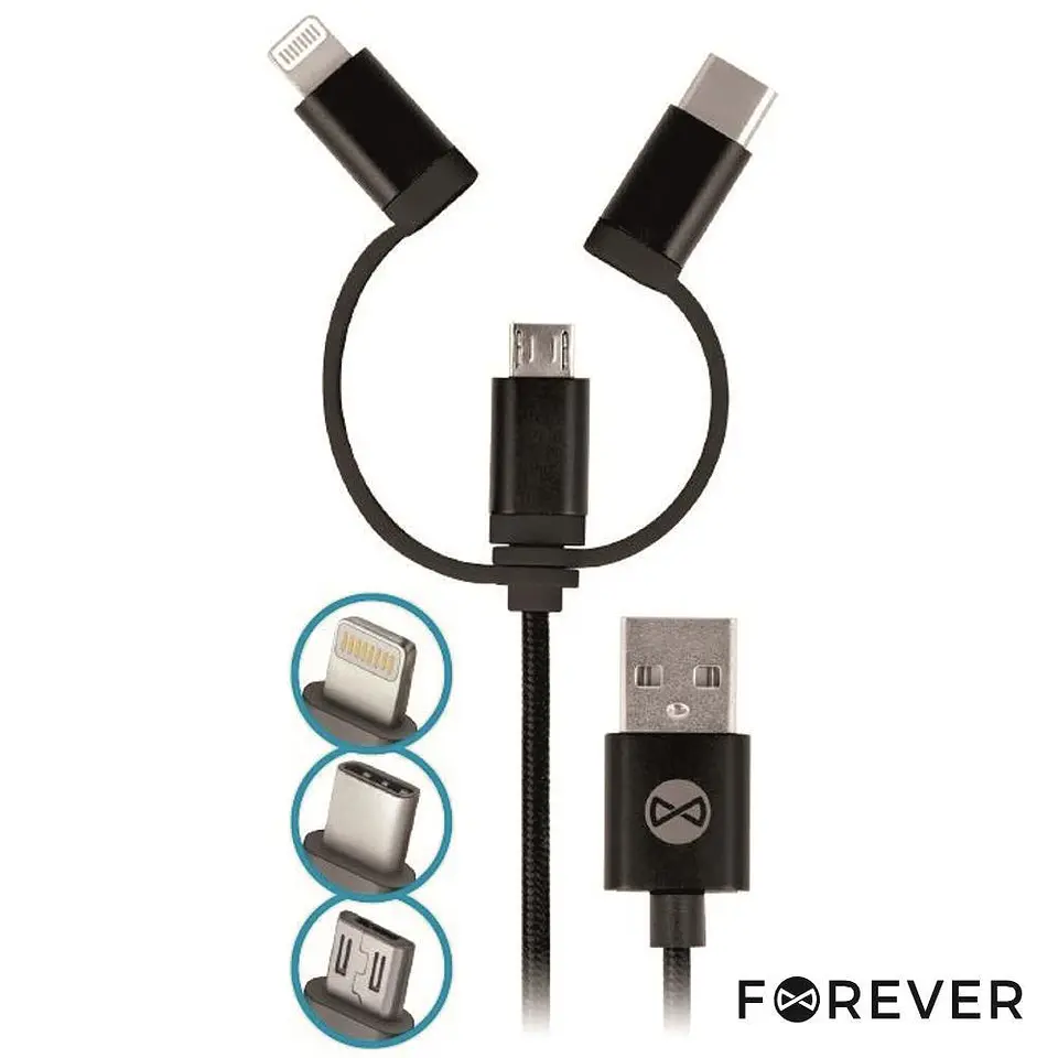 CABO USB-A 2.0 MACHO / MICRO USB-B USB-C E APPLE 8P 1M PRETO 1