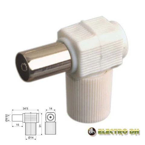 FICHA COAXIAL FÊMEA ANGULAR BRANCA EDH