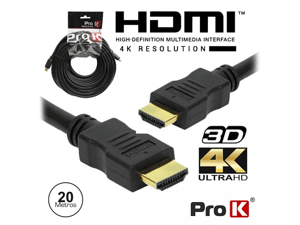 CABO HDMI DOURADO MACHO / MACHO 2.0 4K PRETO 20M PROK 1