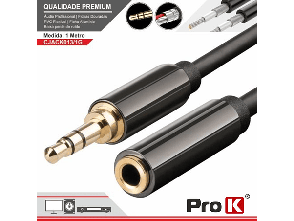 CABO JACK 3.5MM MACHO / JACK 3.5MM FEMEA 1M ST PROK 1