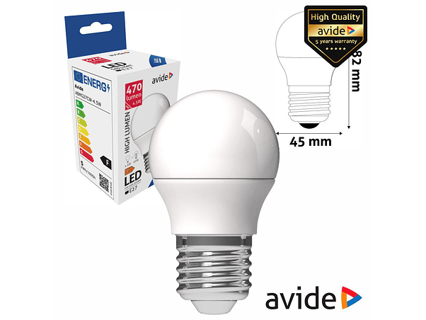 LÂMPADA LED E27 GLOBO G45 4.5W 230V 6400K 470LM AVIDE 1