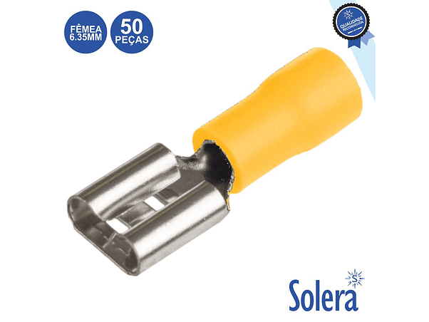 TERMINAL FASTON FÊMEA ISOLADO 6.35MM AMARELO 50X SOLERA 1