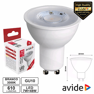 LÂMPADA LED GU10 SPOT 36º 7W 230V 3000K 610LM AVIDE