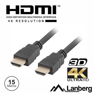CABO HDMI DOURADO MACHO / MACHO 2.0 4K 15M LANBERG