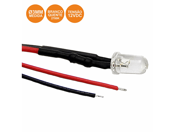 LÂMPADA MINIATURA LED 12V 3MM BRANCO QUENTE 20CM 1