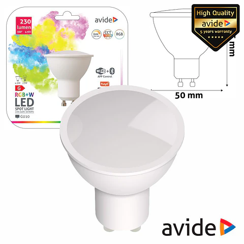 LÂMPADA GU10 DIMÁVEL 4.9W LED RGBW WIFI AVIDE