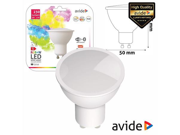 LÂMPADA GU10 DIMÁVEL 4.9W LED RGBW WIFI AVIDE 1