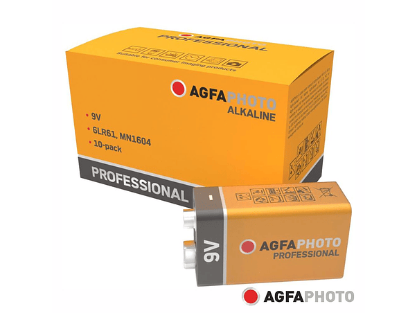 PILHA ALCALINA 9V/6LR61 10X PROFISSIONAL AGFAPHOTO 1