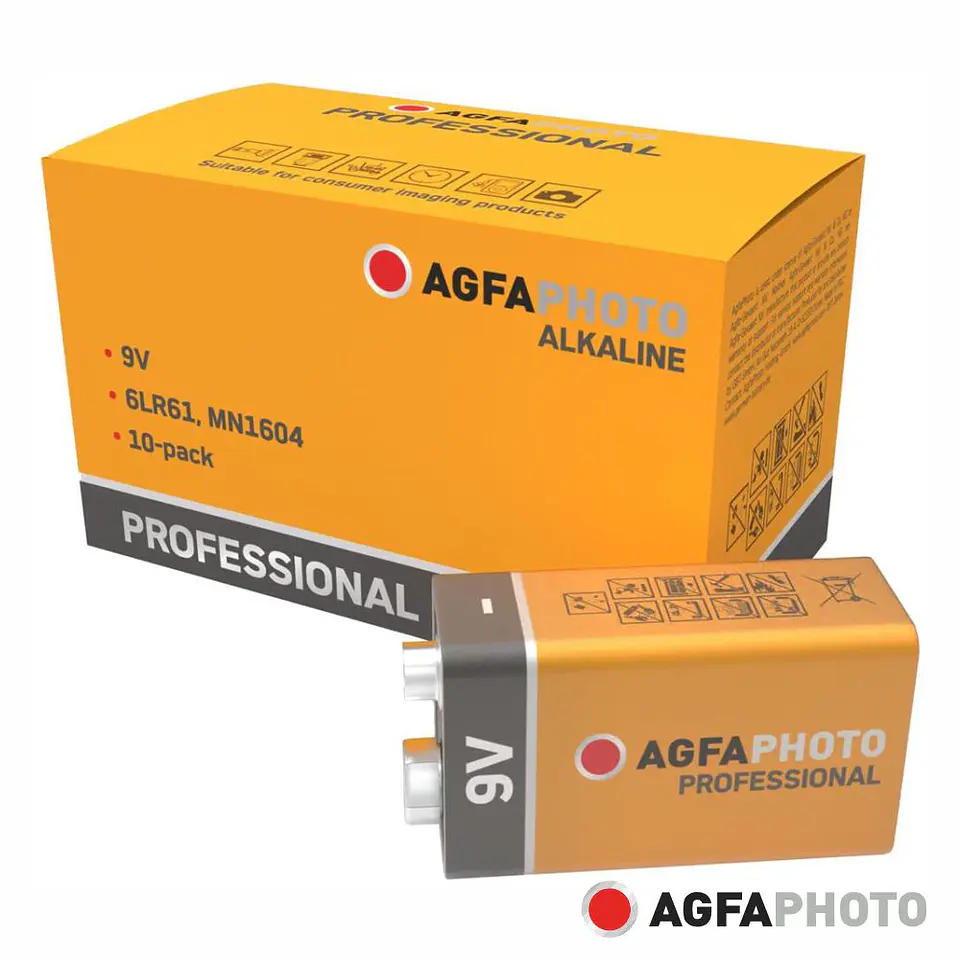 PILHA ALCALINA 9V/6LR61 10X PROFISSIONAL AGFAPHOTO 1
