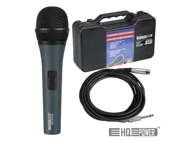 MICROFONE PROFISSIONAL COM CABO 4.5M E MALA HQ POWER 1