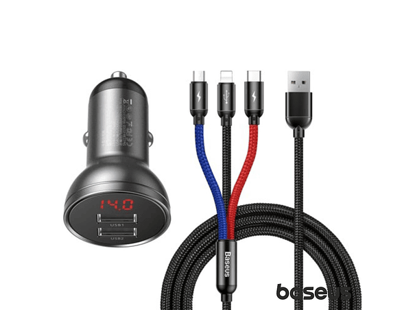 ADAPTADOR FICHA ISQUEIRO 2 USB-A 5V 4.8A COM CABO 3EM1 BASEUS 1