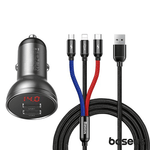 ADAPTADOR FICHA ISQUEIRO 2 USB-A 5V 4.8A COM CABO 3EM1 BASEUS