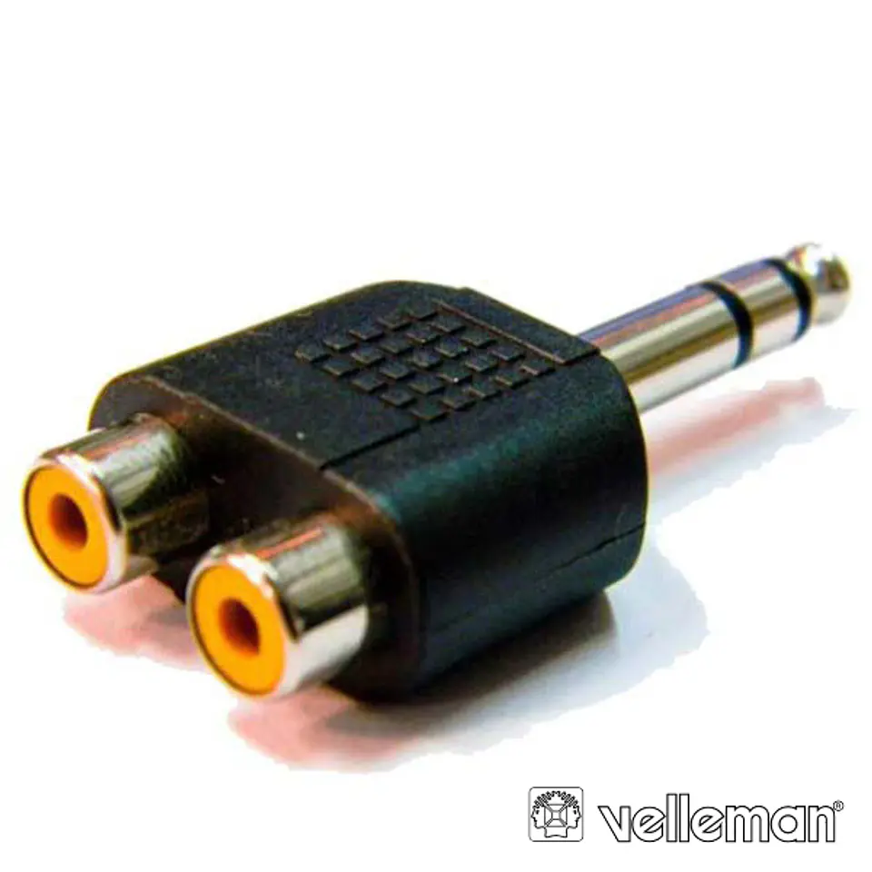 FICHA ADAPTADORA JACK 6.35MM MACHO ST / 2 RCA FÊMEA VELLEMAN 1