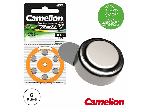 PILHA BOTÃO PR48 / A13 1.4V 280MA 6X BLISTER CAMELION 1