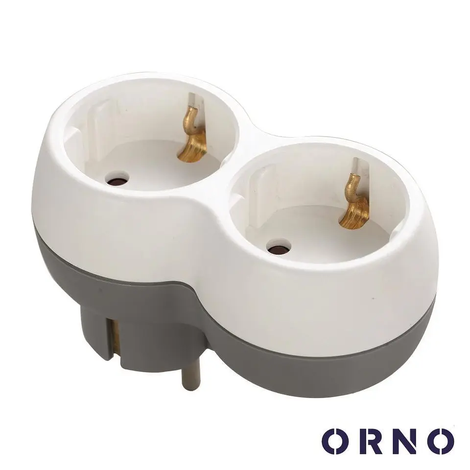 FICHA ELÉTRICA ADAPTADORA 2X SCHUKO BRANCO ORNO 1