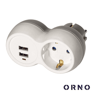 FICHA ELÉTRICA ADAPTADORA 1X SCHUKO 2X USB-A ORNO