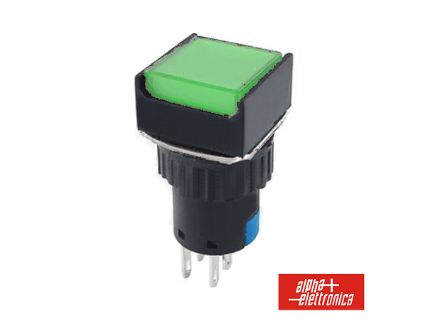 COMUTADOR PULSADOR QUADRADO 230V 2 NA 2 NF VERDE BIPOLAR 1