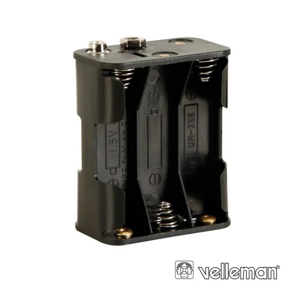 SUPORTE PARA 6 PILHAS AA COM TERMINAIS CLIP VELLEMAN 1