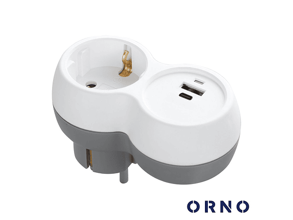 FICHA ELÉTRICA ADAPTADORA 1X SCHUKO 2X USB ORNO 1