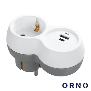 FICHA ELÉTRICA ADAPTADORA 1X SCHUKO 2X USB ORNO