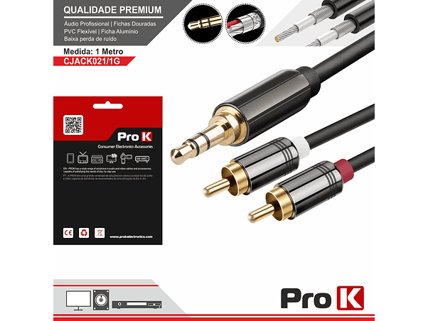 CABO JACK 3.5MM MACHO ST / 2-RCA MACHO 1M PROK 1