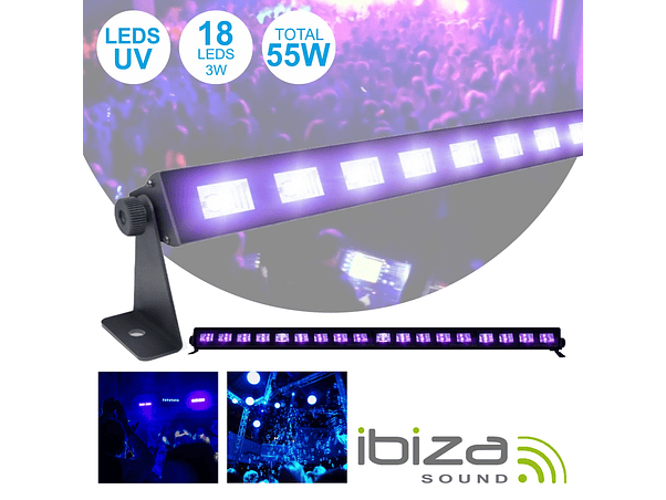 BARRA LEDS UV COM 18 LEDS UV 3W E SUPORTE IBIZA 1