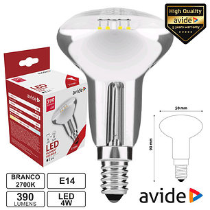 LÂMPADA LED E14 R50 FILAMENTO 4W 230V 2700K 390LM AVIDE