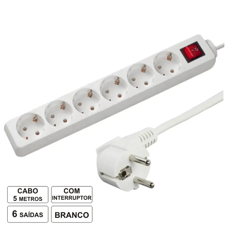 TOMADA ELÉTRICA COM 6 SAÍDAS INTERRUPTOR 5M 1