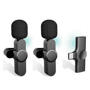 CONJUNTO 2 MICROFONES LAPELA SEM FIOS COM RECEPTOR USB-C