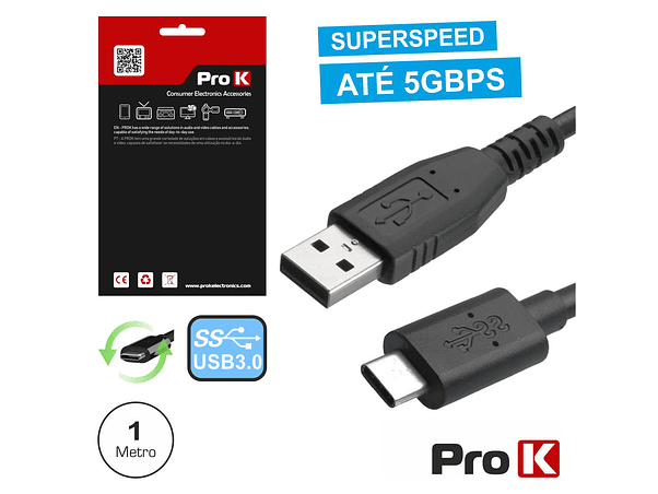 CABO USB-C 3.0 MACHO / USB-A MACHO 1M PROK 1