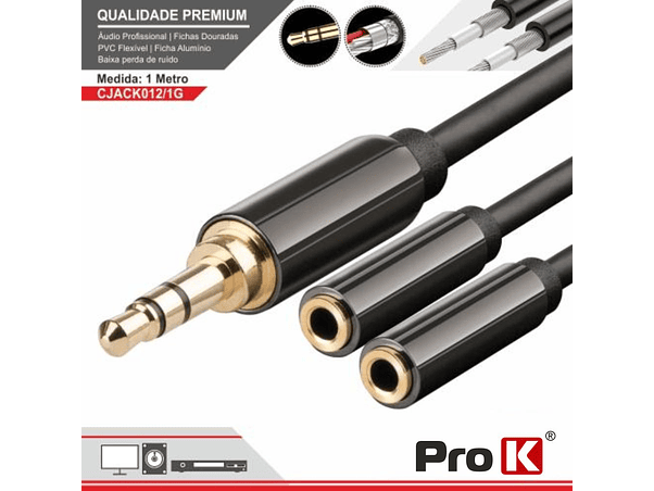 CABO JACK 3.5MM MACHO / 2 JACK 3.5MM FÊMEA 1M ST PROK 1
