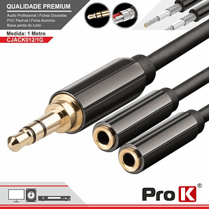 CABO JACK 3.5MM MACHO / 2 JACK 3.5MM FÊMEA 1M ST PROK