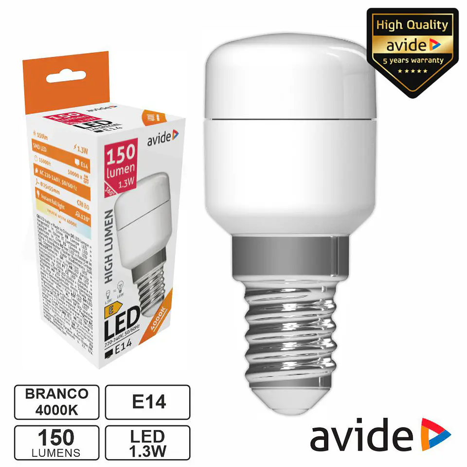 LÂMPADA LED E14 STICK T26 1.3W 230V 4000K 150LM AVIDE 1