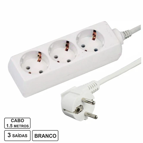 TOMADA ELÉTRICA COM 3 SAÍDAS 1.5M BRANCO