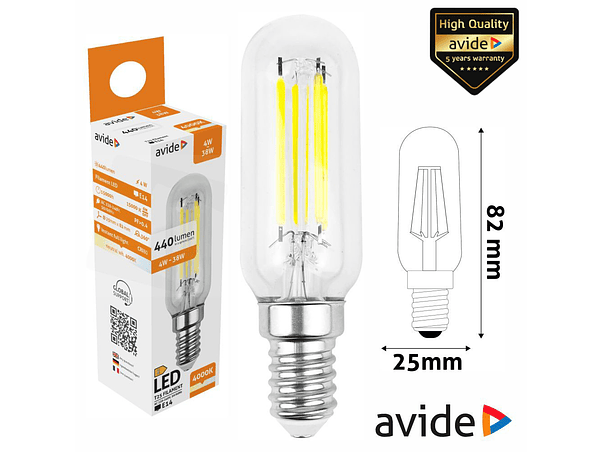 LÂMPADA LED E14 T25 FILAMENTO 4W 230V 4000K 440LM AVIDE 1