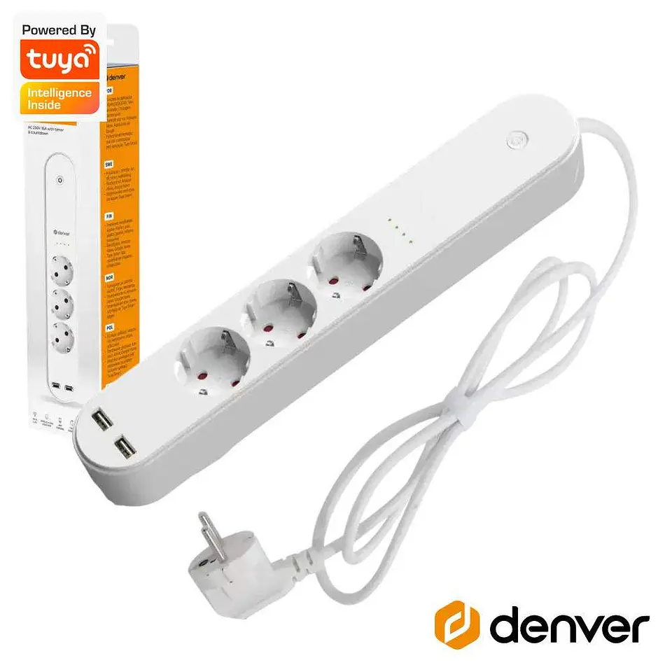 EXTENSÃO ELÉTRICA 3X SCHUKO 2X USB-A INTELIGENTE WIFI DENVER 1