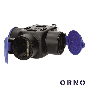 FICHA SCHUKO COM 3 SAÍDAS FÊMEA 16A/230V PRETA COM TAMPA ORNO